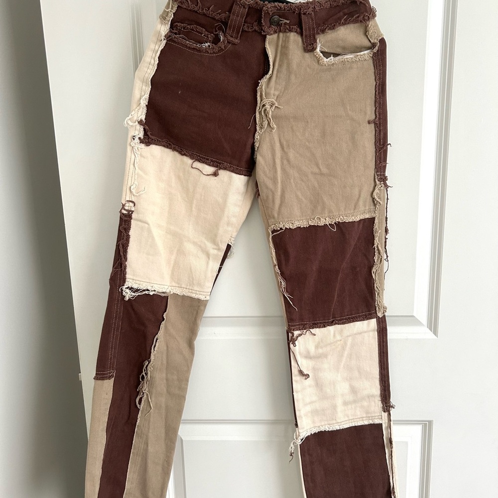 jaded london patch work brown/beige jeans